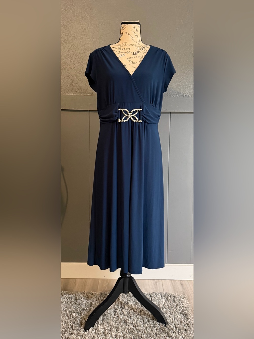 KUPCAKE Navy Midi Dress with Silver Buckle